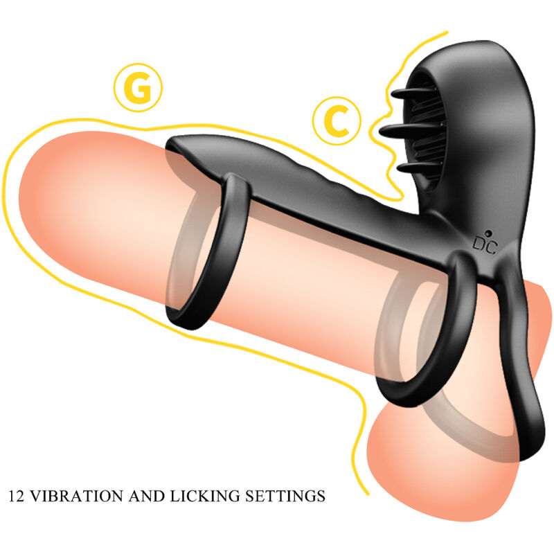 PRETTY LOVE - GAINE PÉNIS JAMMY 12 VIBRATIONS AVEC LANGUE EN SILICONE RECHARGEABLE - Sensualia