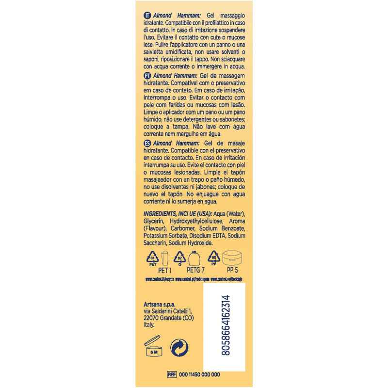 CONTROL - GEL DE MASSAGE HAMMAM AUX AMANDES 3 EN 1 200 ML - Sensualia