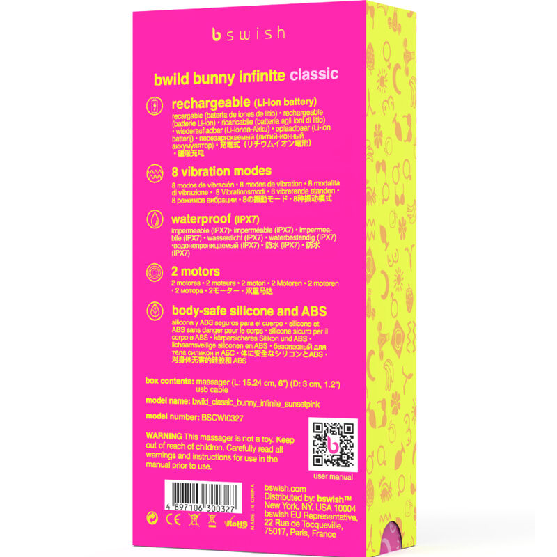 B SWISH - VIBRATEUR RECHARGEABLE CLASSIQUE BWILD BUNNY INFINITE SILICONE ROSE - Sensualia