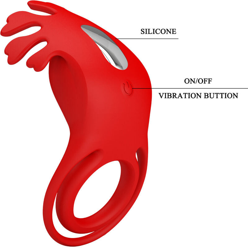 PRETTY LOVE - ANNEAU VIBRATEUR RUBEN 7 VIBRATIONS SILICONE ROUGE - Sensualia