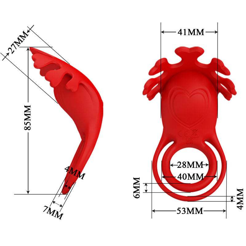 PRETTY LOVE - ANNEAU VIBRATEUR RUBEN 7 VIBRATIONS SILICONE ROUGE - Sensualia