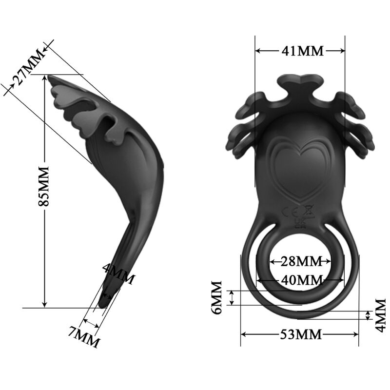 PRETTY LOVE - ANNEAU VIBRATEUR RUBEN 7 VIBRATIONS SILICONE NOIR - Sensualia