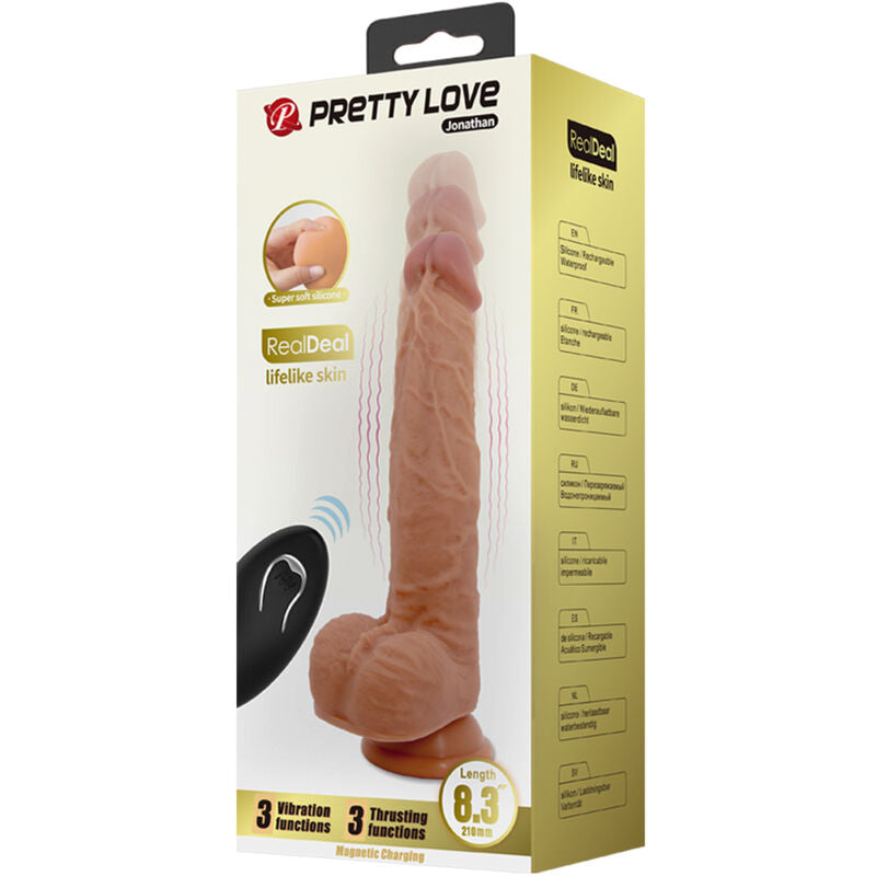 PRETTY LOVE - GODE EN SILICONE JONATHAN 3 VIBRATIONS + 3 MESURES DINSERTION TÉLÉCOMMANDE 21 CM - Sensualia