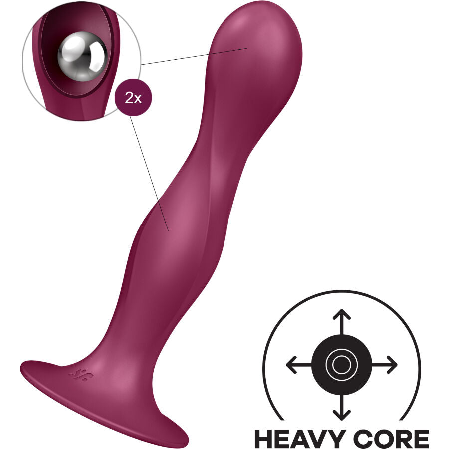 SATISFYER - GODE EN SILICONE DOUBLE BALL-R GRENAT - Sensualia