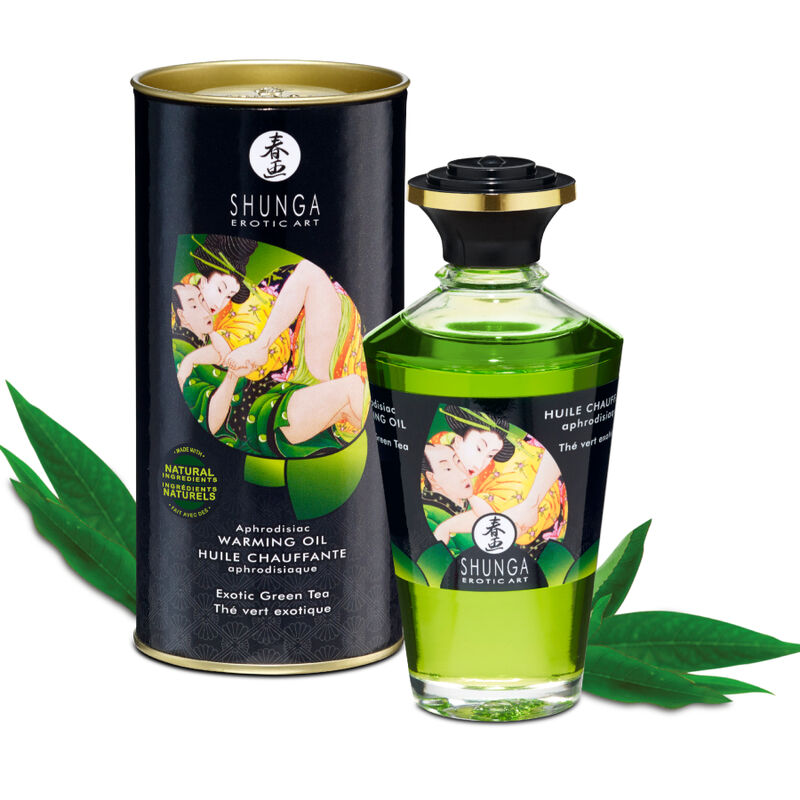 SHUNGA - HUILE DE MASSAGE EFFET CHALEUR AU THÉ VERT BIO 100 ML - Sensualia