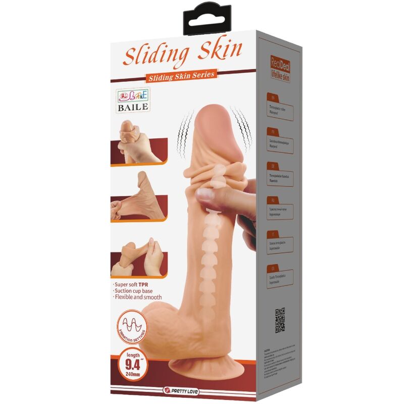 PRETTY LOVE - SÉRIE SLIDING SKIN GODE RÉALISTE AVEC VENTOUSE SLIDING SKIN TÉLÉCOMMANDE FLESH 24 CM - Sensualia