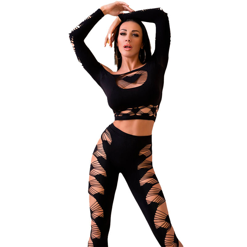 CHILIROSE - CR 4436 TOP & LEGGINS NOIR S/L - Sensualia