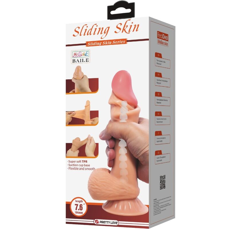 PRETTY LOVE - GODE RÉALISTE SÉRIE SLIDING SKIN AVEC VENTOUSE SLIDING SKIN 19,4 CM - Sensualia
