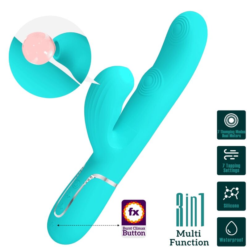 PRETTY LOVE - PERLITA VIBRATEUR MULTIFONCTION 3 EN 1 POINT G VERT AQUA - Sensualia