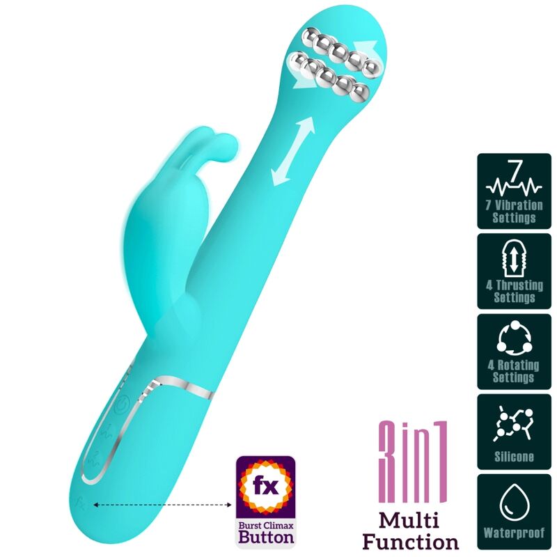 PRETTY LOVE - VIBRATEUR DEJON RABBIT 3 EN 1 MULTIFONCTION VERT AQUA - Sensualia