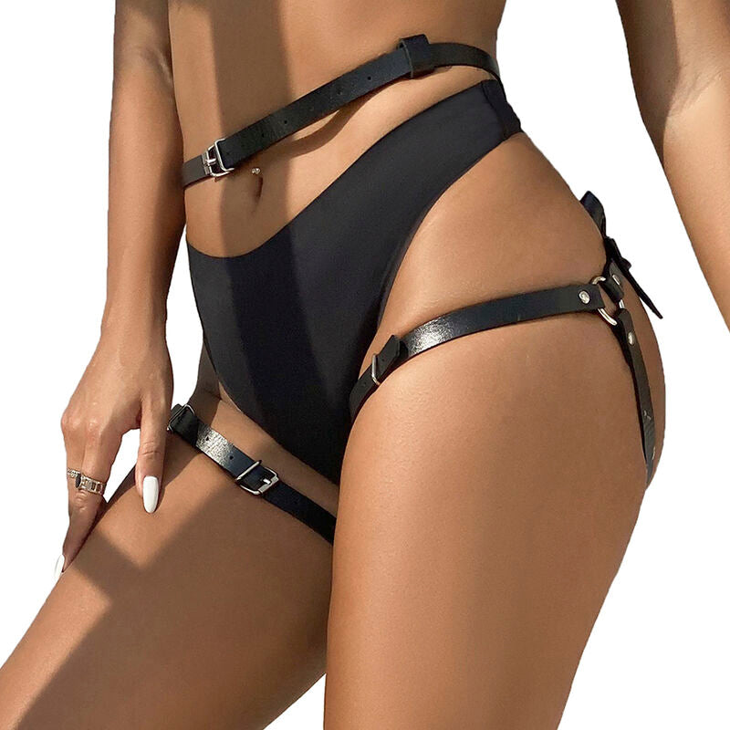 SUBBLIME - HARNAIS DE TAILLE ET DE JAMBES EN CUIR NOIR TAILLE UNIQUE - Sensualia