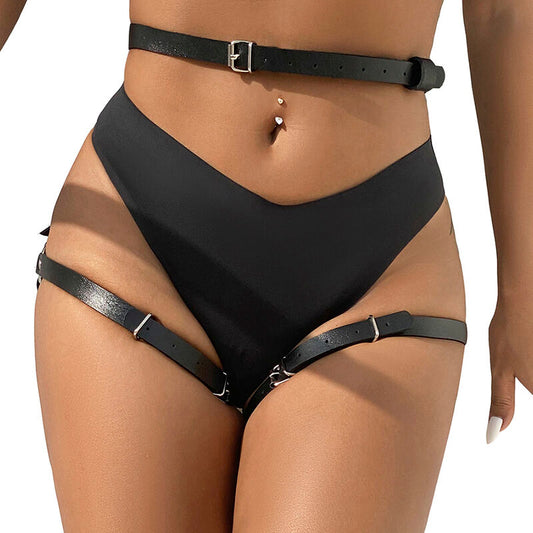SUBBLIME - HARNAIS DE TAILLE ET DE JAMBES EN CUIR NOIR TAILLE UNIQUE - Sensualia
