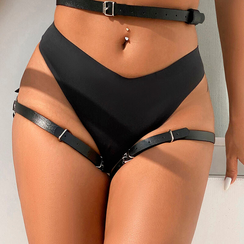 SUBBLIME - HARNAIS DE TAILLE ET DE JAMBES EN CUIR NOIR TAILLE UNIQUE - Sensualia