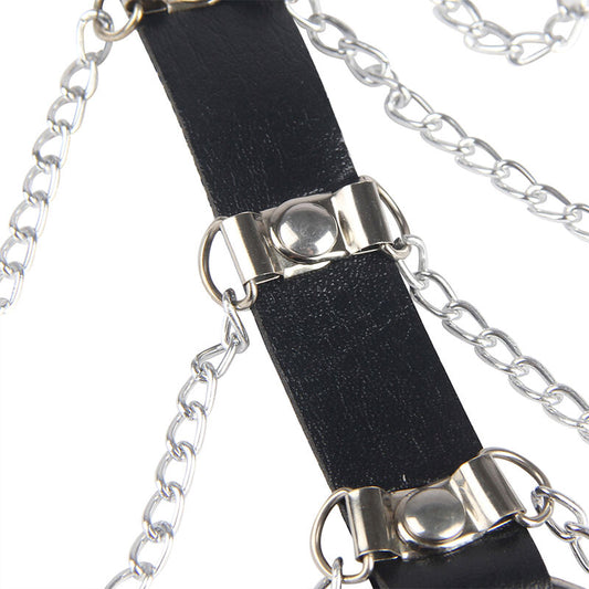 SUBBLIME - HARNAIS POITRINE CHAÎNE S EN CUIR NOIR TAILLE UNIQUE - Sensualia