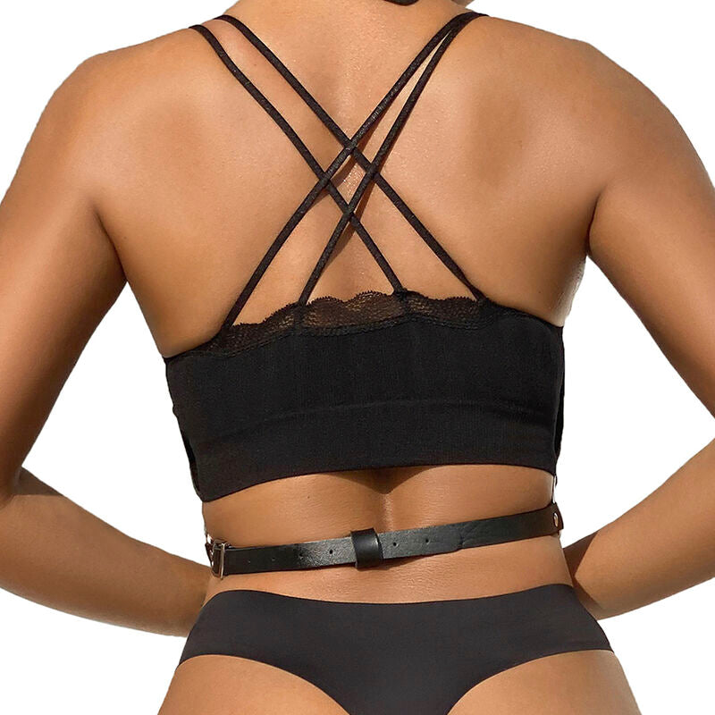 SUBBLIME - HARNAIS POITRINE CHAÎNE S EN CUIR NOIR TAILLE UNIQUE - Sensualia