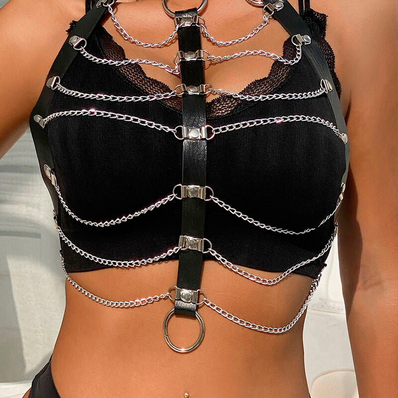 SUBBLIME - HARNAIS POITRINE CHAÎNE S EN CUIR NOIR TAILLE UNIQUE - Sensualia