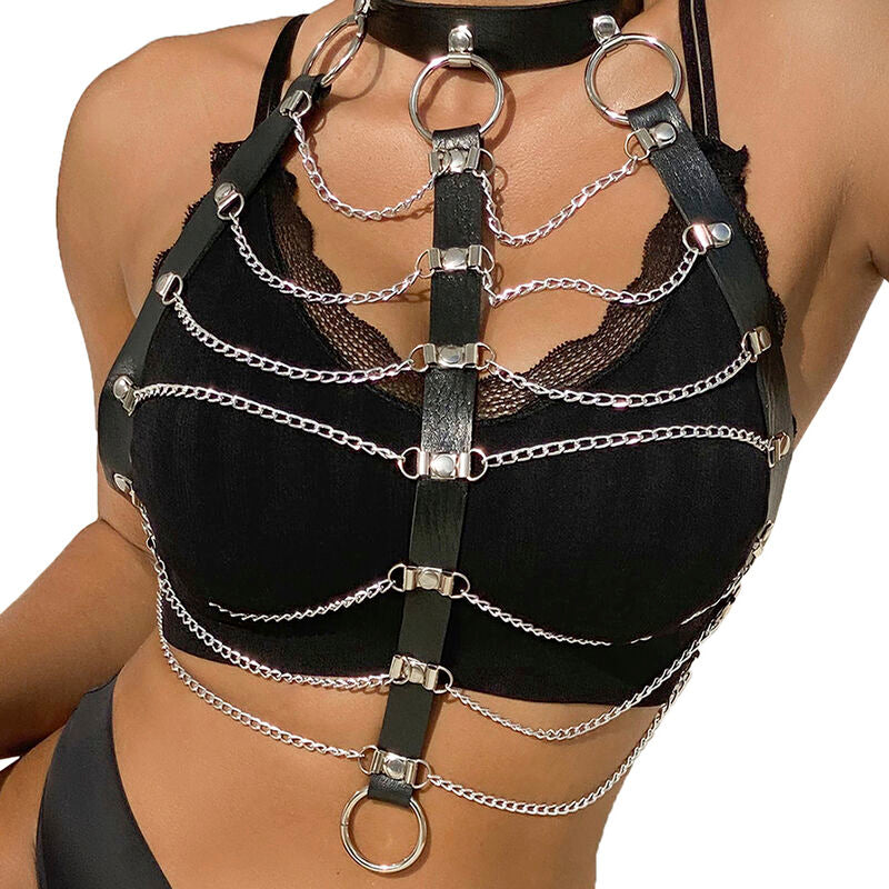 SUBBLIME - HARNAIS POITRINE CHAÎNE S EN CUIR NOIR TAILLE UNIQUE - Sensualia