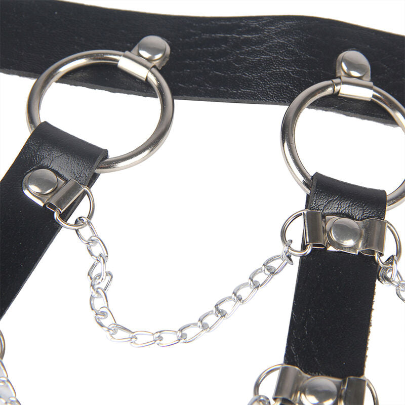 SUBBLIME - HARNAIS POITRINE CHAÎNE S EN CUIR NOIR TAILLE UNIQUE - Sensualia