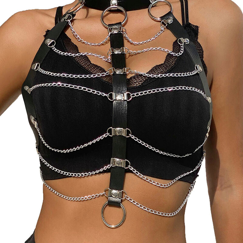 SUBBLIME - HARNAIS POITRINE CHAÎNE S EN CUIR NOIR TAILLE UNIQUE - Sensualia