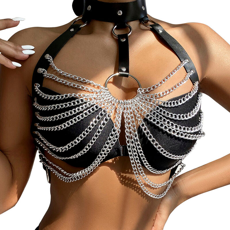 SUBBLIME - HARNAIS POITRINE AVEC GRANDES CHAÎNE S  ANNEAUX TAILLE UNIQUE - Sensualia