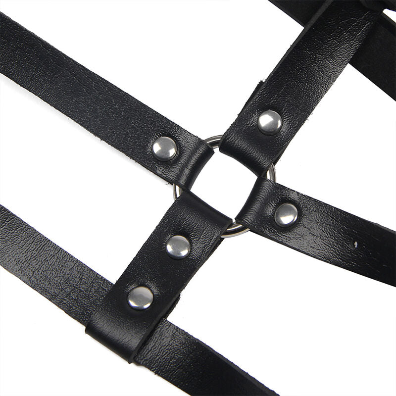 SUBBLIME - HARNAIS POITRINE ANNEAU CUIR NOIR TAILLE UNIQUE - Sensualia