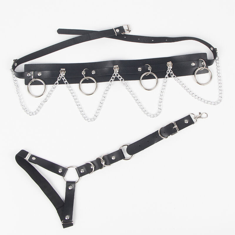 SUBBLIME - HARNAIS CEINTURE ET JARRETIÈRES AVEC ANNEAUX ET CHAÎNE DÉTAIL TAILLE UNIQUE - Sensualia