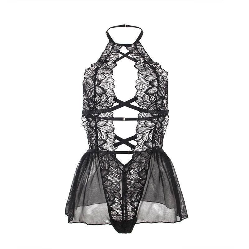 SUBBLIME - TEDDY CUELLO HALTER ESPALDA DESCUBIERTA ENCAJE NEGRO S/M - Sensualia