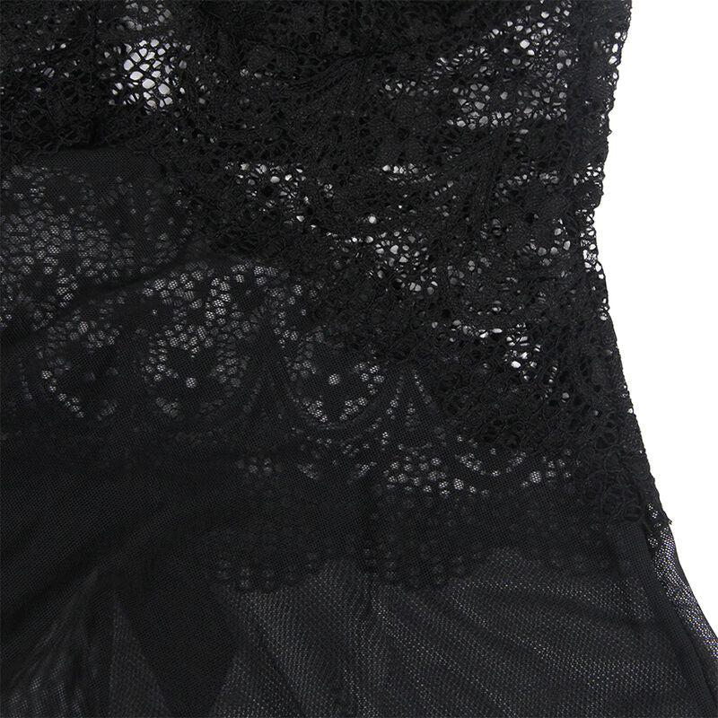 SUBBLIME - BABYDOLL TELA DE TUL DETALLE ENCAJE Y FLOR NEGRO S/M - Sensualia