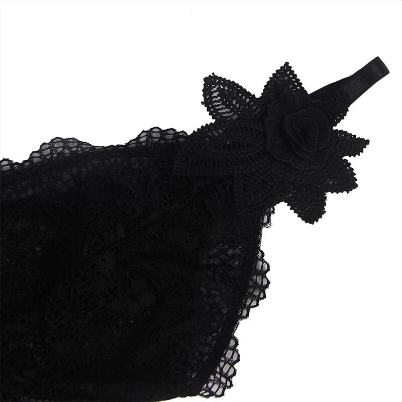 SUBBLIME - BABYDOLL TELA DE TUL DETALLE ENCAJE Y FLOR NEGRO S/M - Sensualia