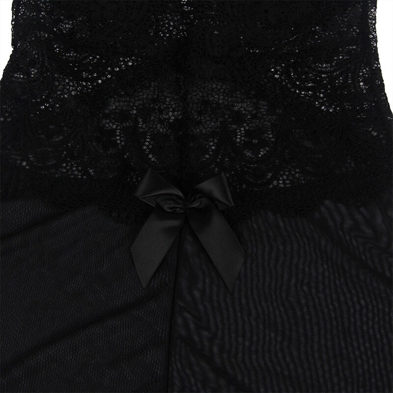SUBBLIME - BABYDOLL TELA DE TUL DETALLE ENCAJE Y FLOR NEGRO S/M - Sensualia