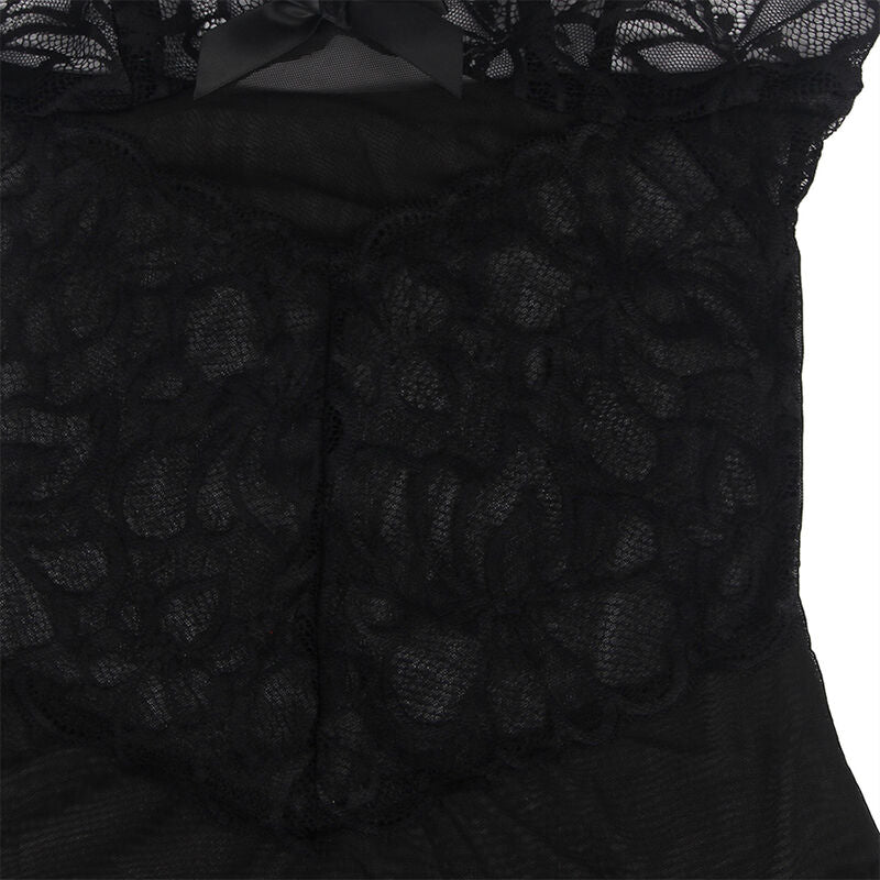 SUBBLIME - BABYDOLL CON TIRANTES AJUSTABLES Y ESTAMPADO FLORAL DE ENCAJE TRANSPARENTE NEGRO S/M - Sensualia