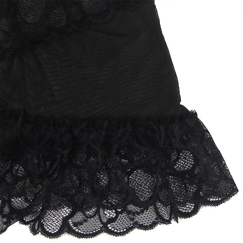 SUBBLIME - BABYDOLL CON TIRANTES AJUSTABLES Y ESTAMPADO FLORAL DE ENCAJE TRANSPARENTE NEGRO S/M - Sensualia