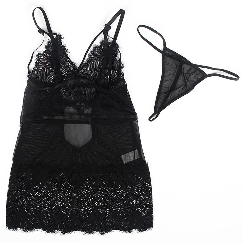 SUBBLIME - BABYDOLL CON TIRANTES AJUSTABLES DE ENCAJE NEGRO S/M - Sensualia