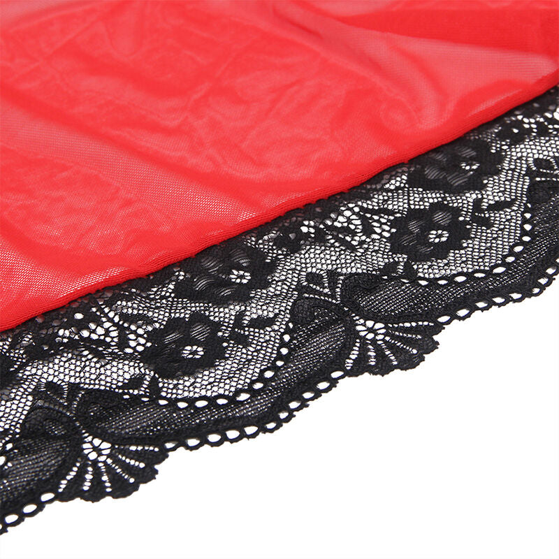 SUBBLIME - BATA TELA TRANSPARENTE DETALLE ENCAJE ROJO S/M - Sensualia