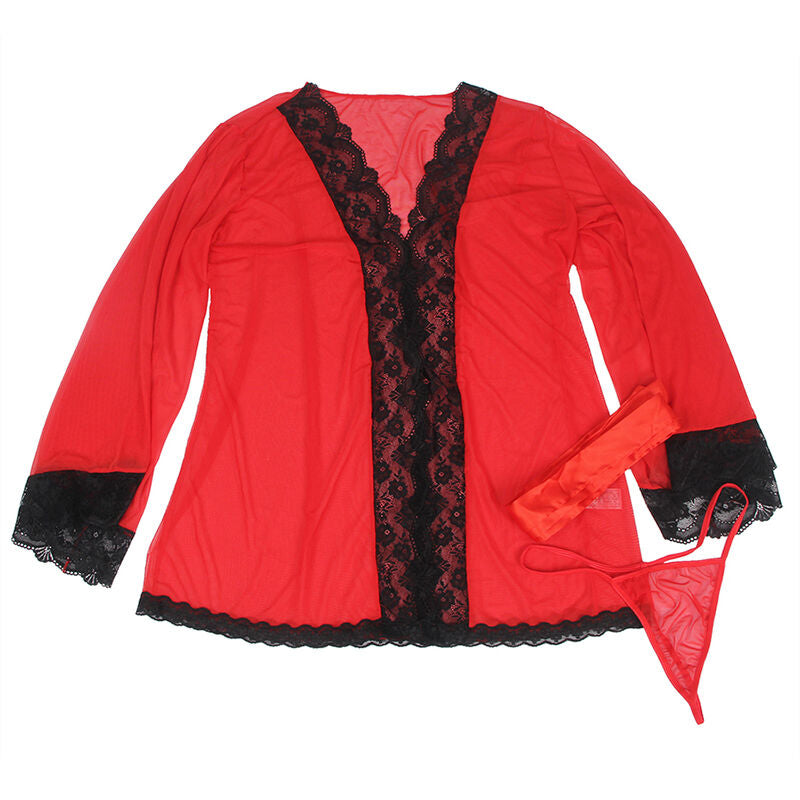 SUBBLIME - BATA TELA TRANSPARENTE DETALLE ENCAJE ROJO S/M - Sensualia