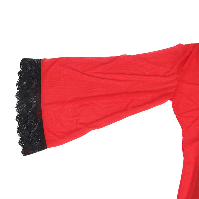 SUBBLIME - BATA TELA TRANSPARENTE DETALLE ENCAJE ROJO S/M - Sensualia