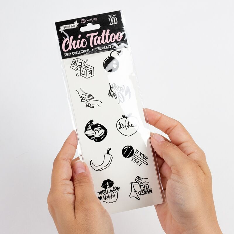 SECRET PLAY - LOT DE 10 TATOUAGES TEMPORAIRES SPICY COLLECTION - Sensualia