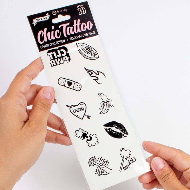 SECRET PLAY - ENSEMBLE DE 10 TATOUAGES TEMPORAIRES CANDY COLLECTION - Sensualia