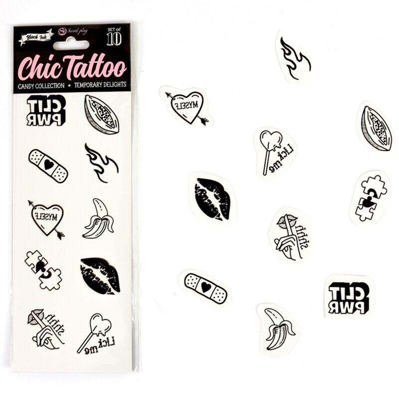 SECRET PLAY - ENSEMBLE DE 10 TATOUAGES TEMPORAIRES CANDY COLLECTION - Sensualia