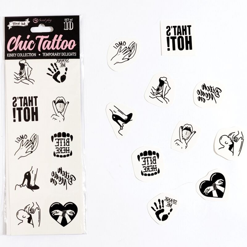 SECRET PLAY - ENSEMBLE DE 10 TATOUAGES TEMPORAIRES KINKY COLLECTION - Sensualia