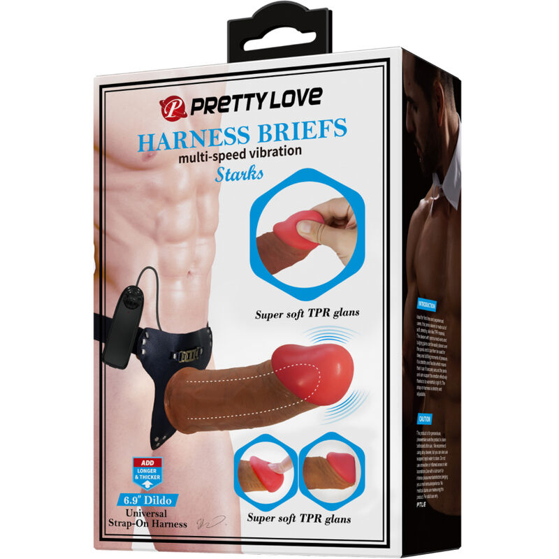 PRETTY LOVE - STARKS SLIP HARNAIS DILDO VIBRANT MULTI-VITESSES 17,5 CM MARRON CLAIR - Sensualia