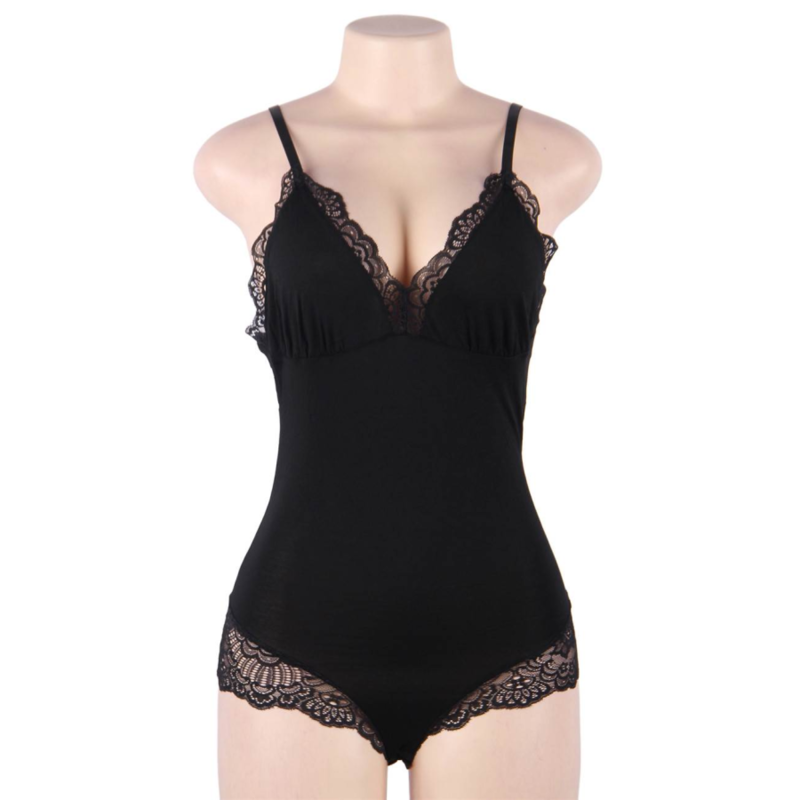 SUBBLIME - TEDDY DÉTAIL DENTELLE FLORALE NOIR L/XL - Sensualia