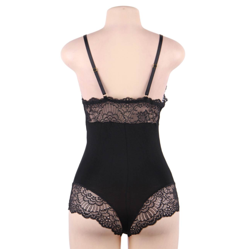 SUBBLIME - TEDDY DÉTAIL DENTELLE FLORALE NOIR L/XL - Sensualia