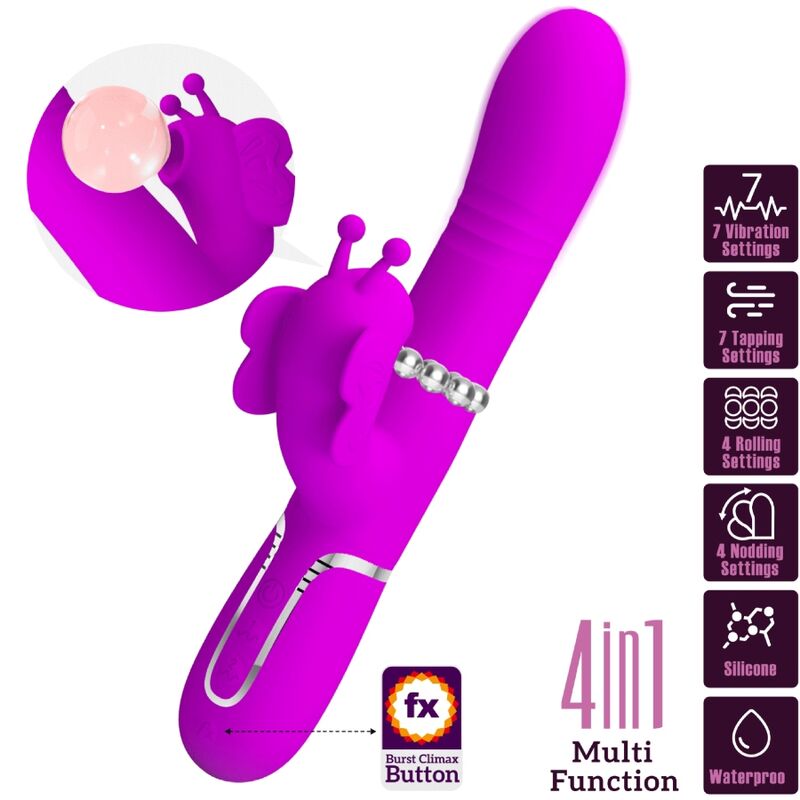 PRETTY LOVE - VIBRATEUR MULTIFONCTION LAPIN 4 EN 1 PAPILLON FUCHSIA - Sensualia