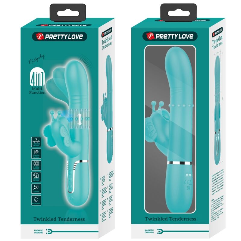PRETTY LOVE - VIBRATEUR MULTIFONCTION LAPIN 4 EN 1 PAPILLON AQUA VERT - Sensualia