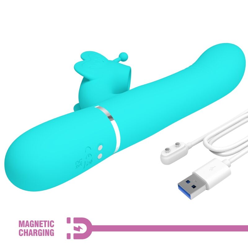PRETTY LOVE - VIBRATEUR MULTIFONCTION LAPIN 4 EN 1 PAPILLON AQUA VERT - Sensualia