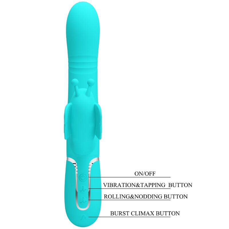 PRETTY LOVE - VIBRATEUR MULTIFONCTION LAPIN 4 EN 1 PAPILLON AQUA VERT - Sensualia