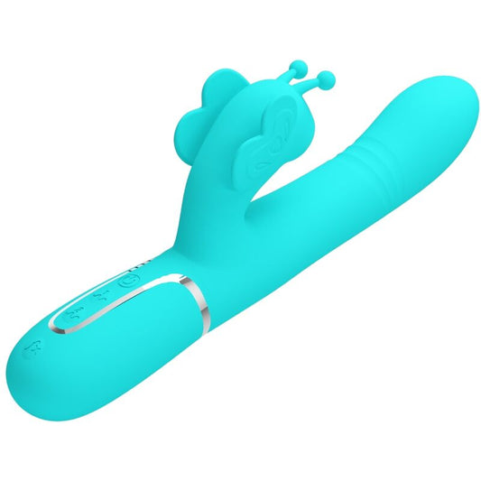 PRETTY LOVE - VIBRATEUR MULTIFONCTION LAPIN 4 EN 1 PAPILLON AQUA VERT - Sensualia