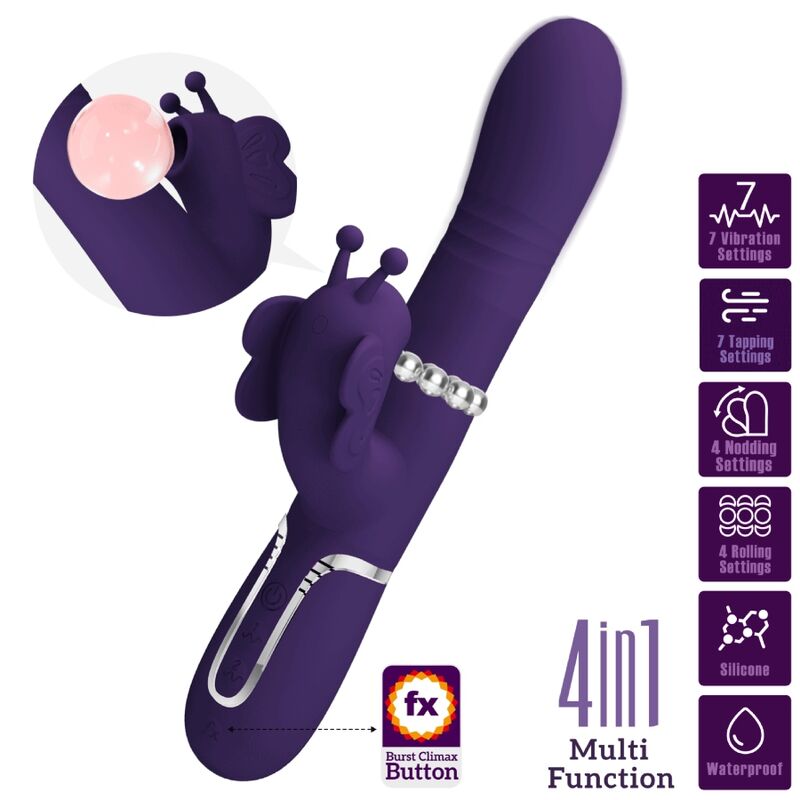 PRETTY LOVE - VIBRATEUR MULTIFONCTION LAPIN 4 EN 1 PAPILLON VIOLET - Sensualia