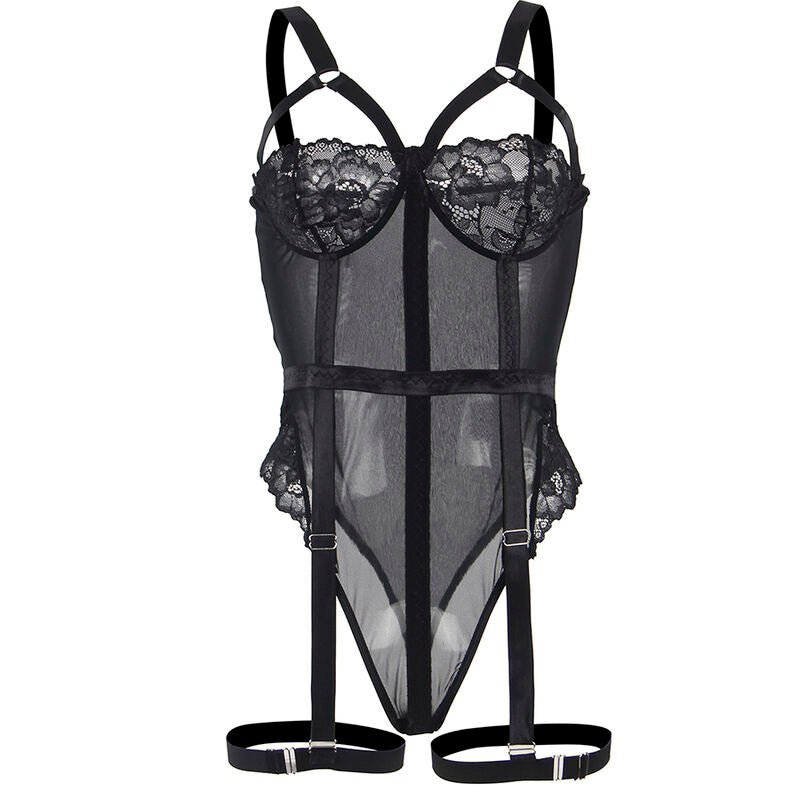 SUBBLIME - TEDDY CON LIGUERO DETALLE TIRAS PECHO NEGRO S/M - Sensualia
